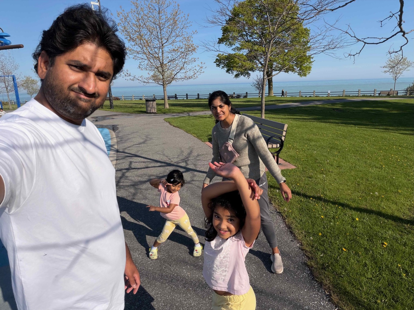 Jeeva at the lakeside park with his daughters Zoe and Zia, playing and on the move
