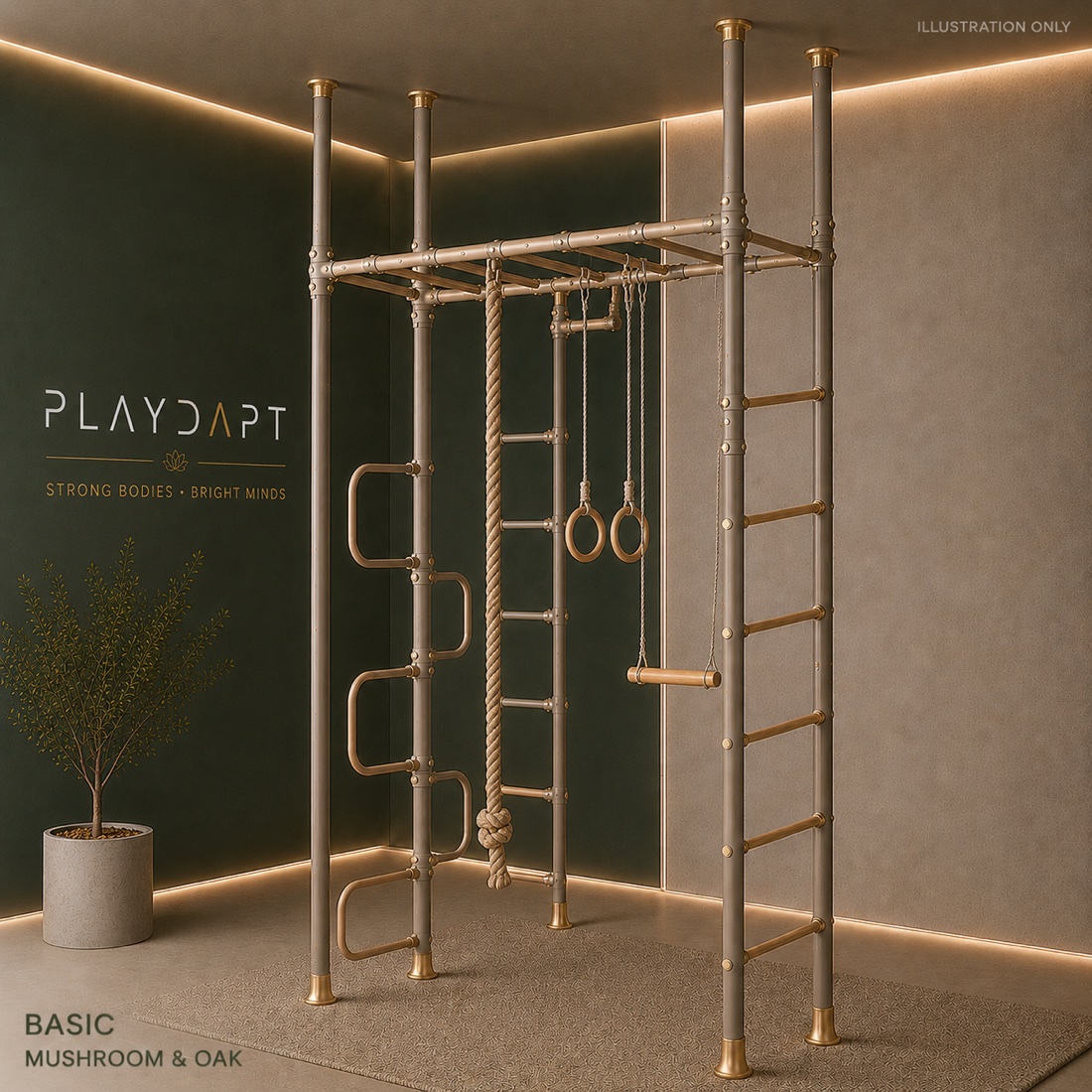 Playdapt Explorer gym — Mushroom & Oak finish