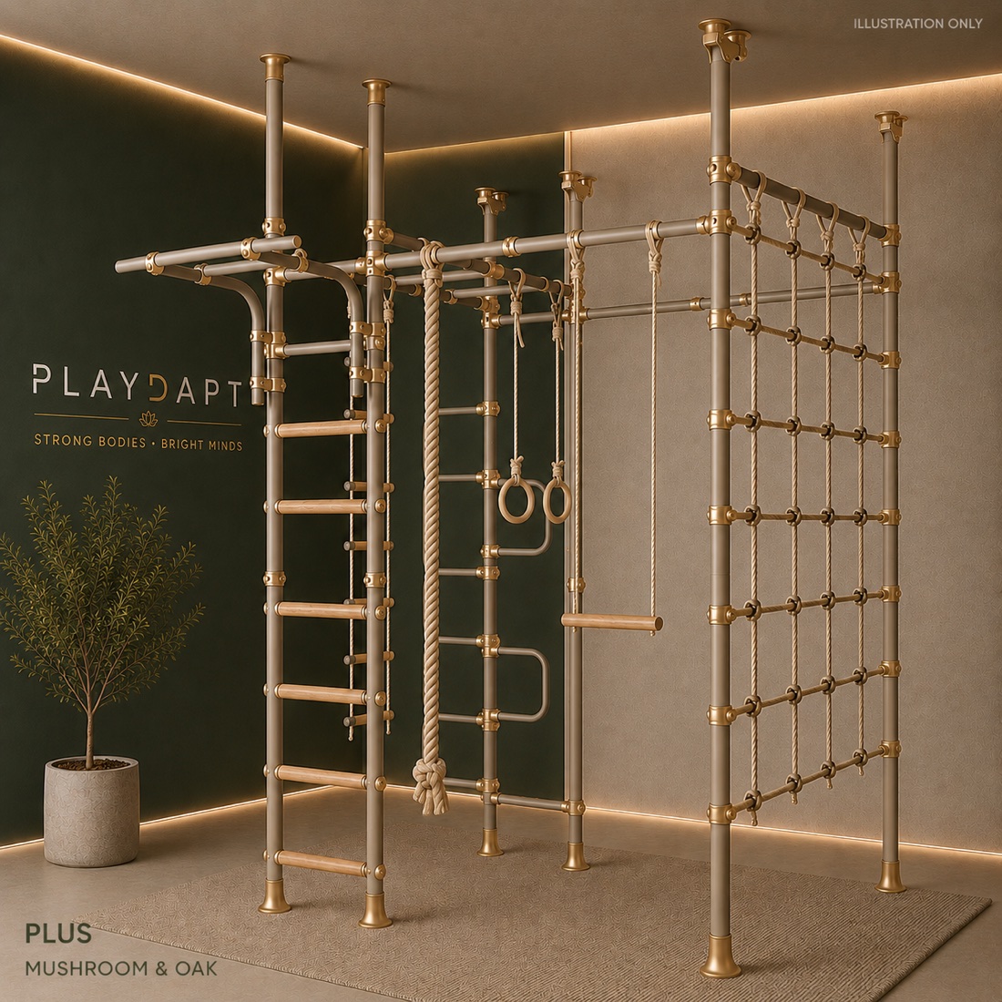 Playdapt Climber gym — Mushroom & Oak finish