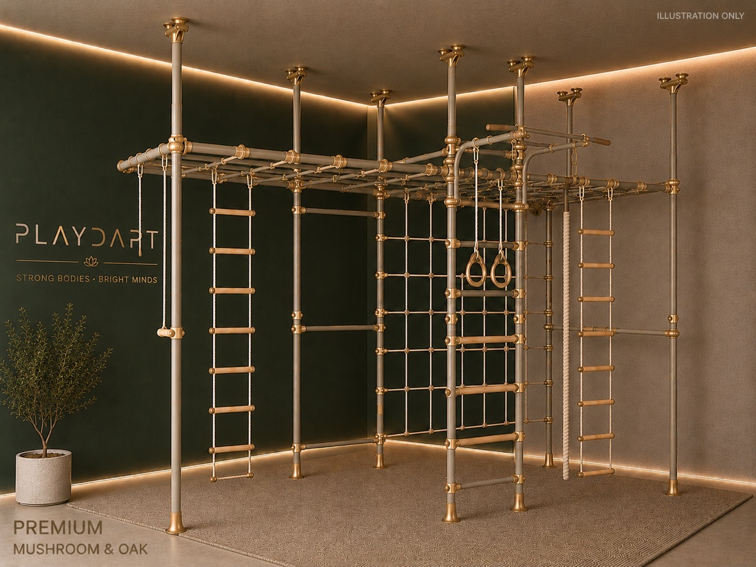 Playdapt Adventurer gym — Mushroom & Oak finish
