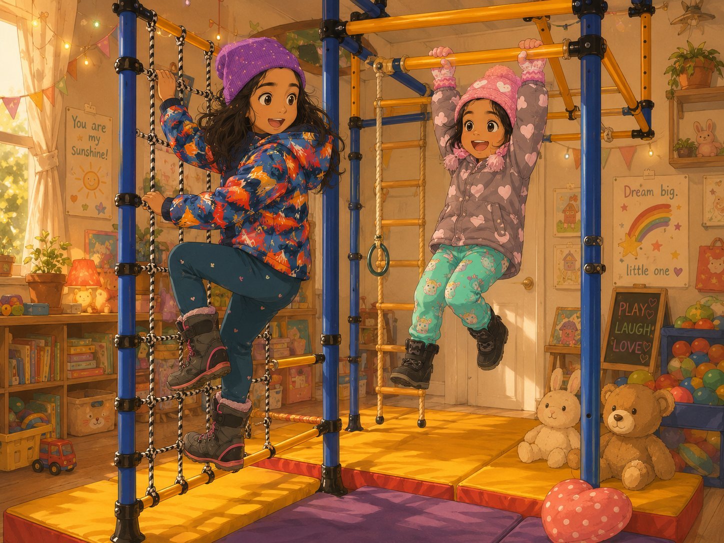 Two children on Playdapt indoor gym